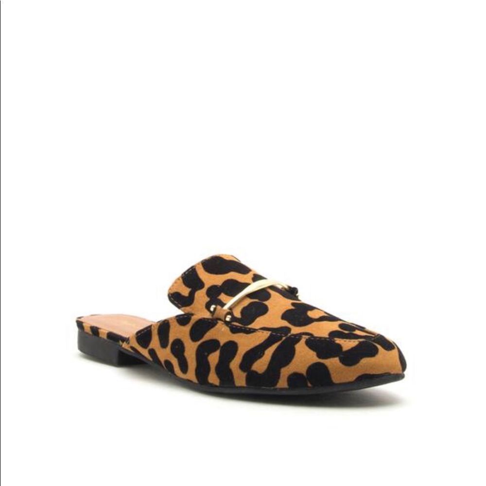 Camel Black Leopard Mule Flats - Picture 2 of 8